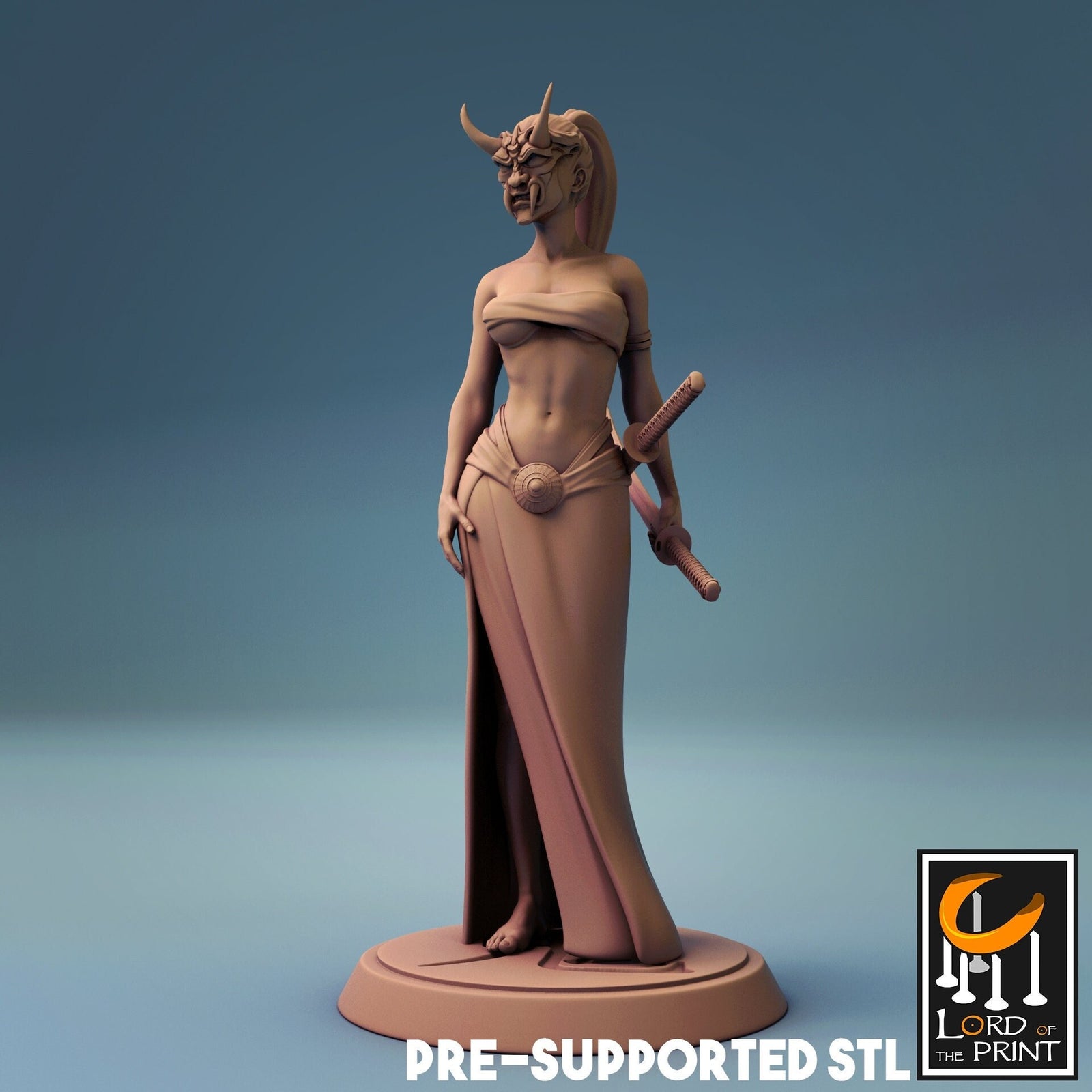 Samurai Female Oni | Fantasy Miniature | Pin-up | Dungeons and Dragons | DND | Tabletop Game | RPG | Lord of the Print