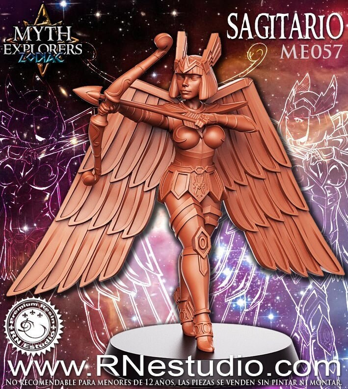 Sagitario, Female Knight Zodiac | 32mm or 28mm Fantasy Miniature | Dungeons & Dragons | Pathfinder | RPG | Tabletop | RN Estudio