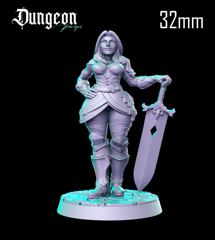 Female Warrior Pinup |  32mm or 75mm Fantasy Miniature | D&D | Tabletop Games | RN Estudio