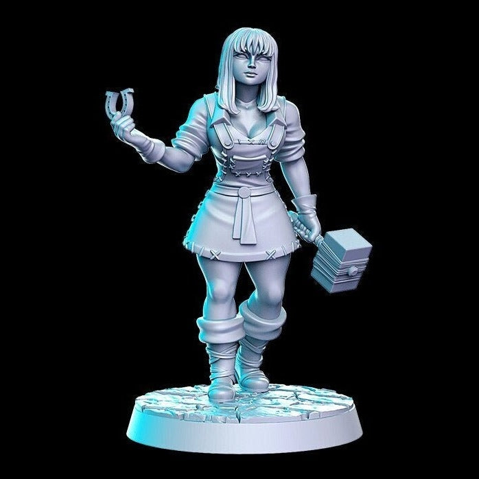 Branda, Female Blacksmith |  32mm or 28mm Fantasy Miniature | D&D | Tabletop Games | RN Estudio