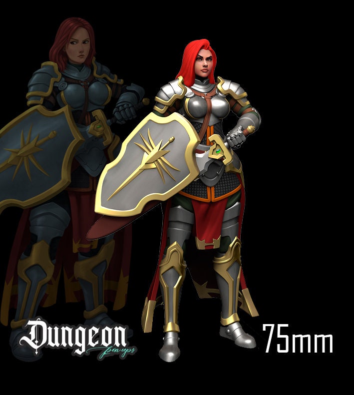 Paladin Pinup |  32mm or 75mm Fantasy Miniature | D&D | Tabletop Games | RN Estudio
