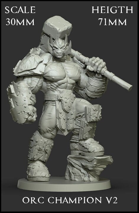 Orc Champion V2 | Fantasy Miniature | DnD Miniature | Tabletop Game | RPG