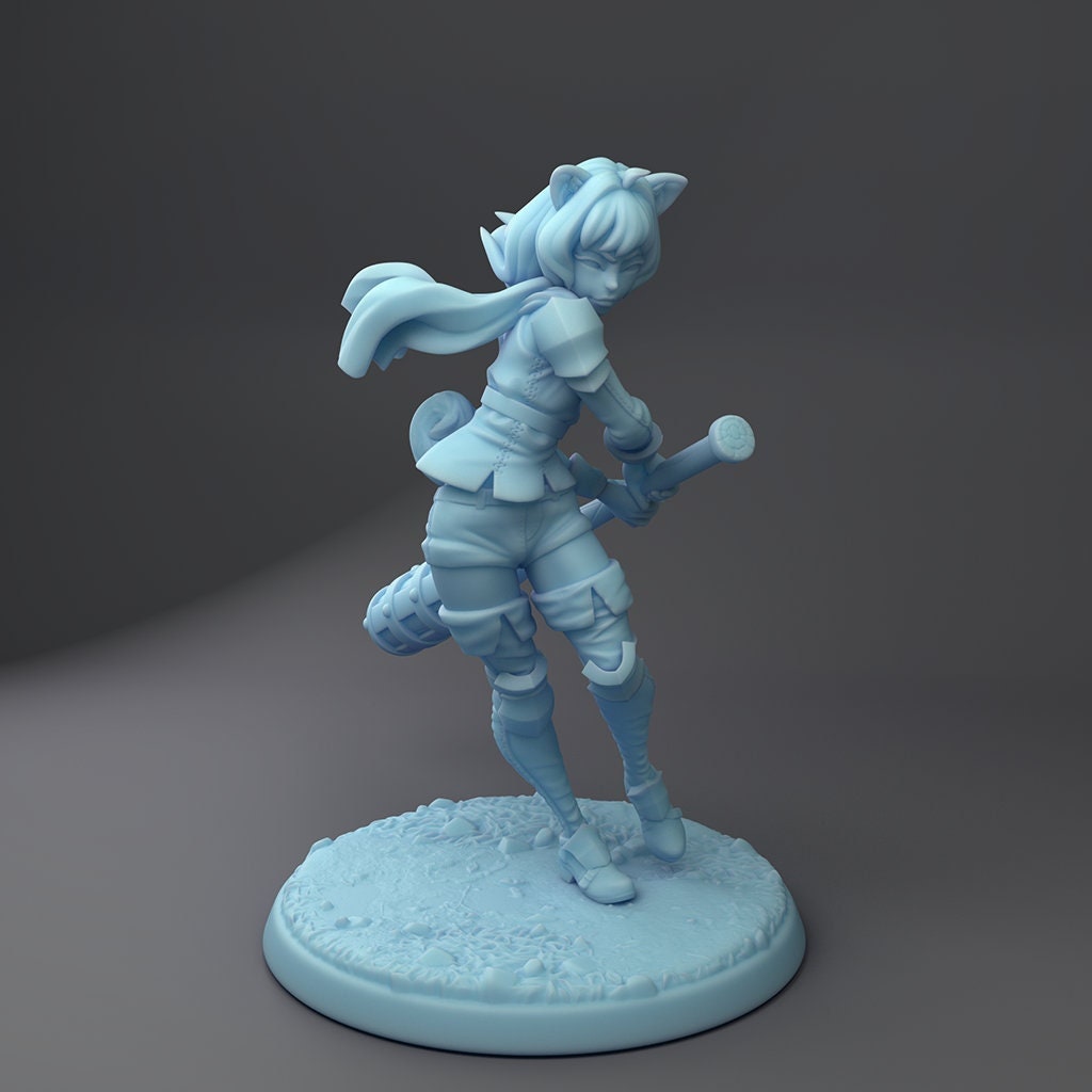 Shib, the Dogegirl Bonker | 32mm or 75mm Fantasy Miniature | Dungeons and Dragons | D&D | Twin Goddess