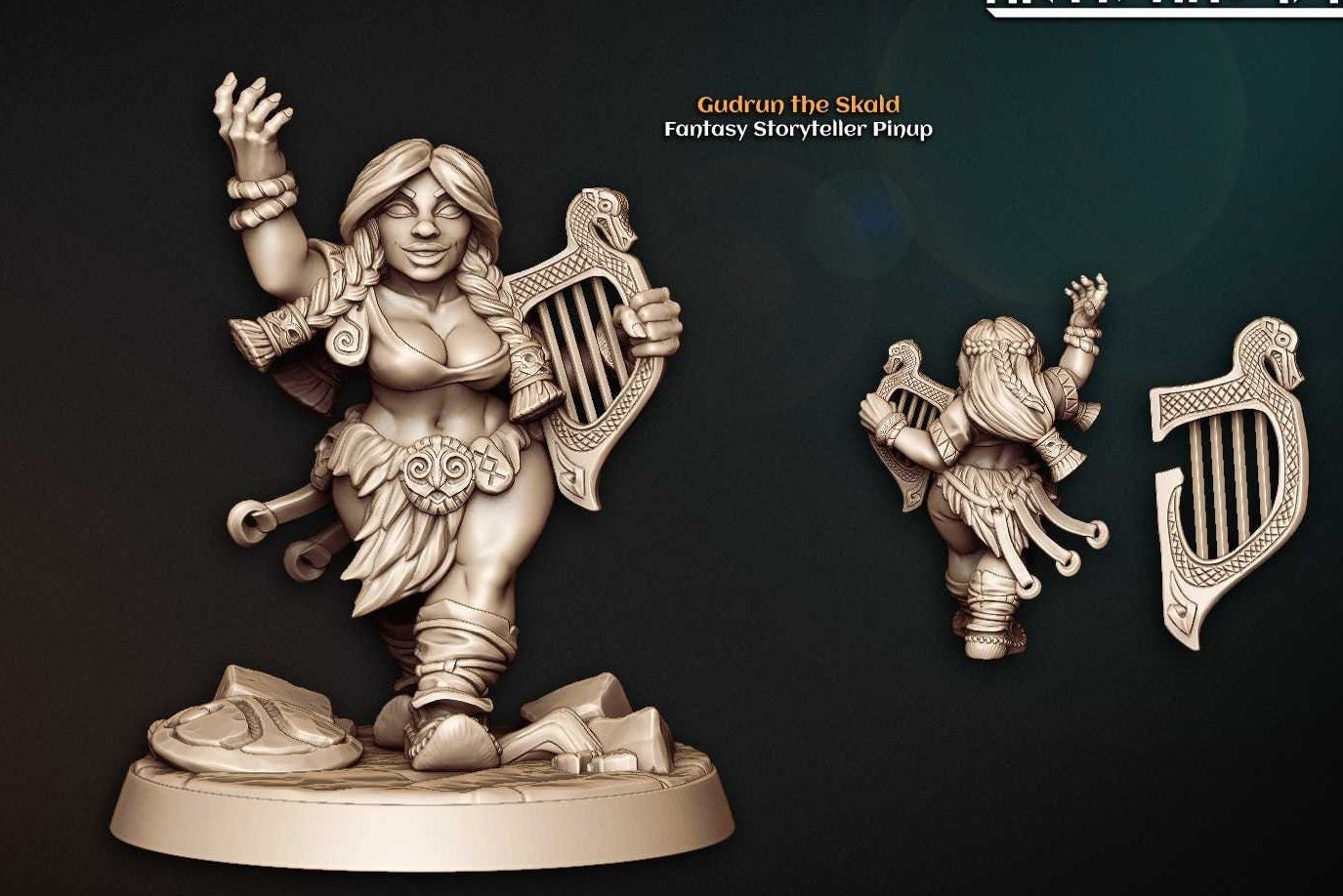 Gudrun the Skald - Pinup | Fantasy Resin Miniature | DnD Miniatures | RPG | Tabletop Game | Artisan Guild