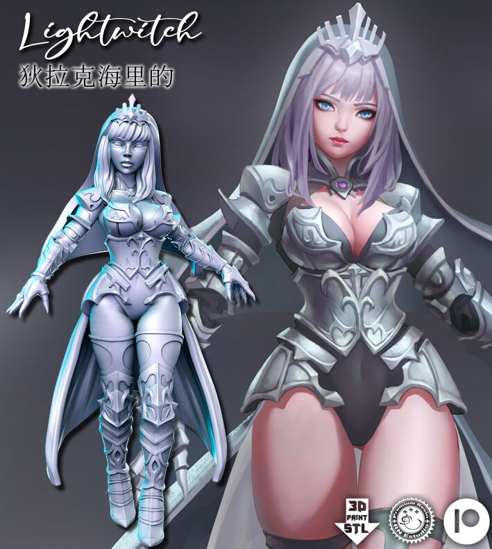 Light Witch Pinup |  32mm or 75mm Fantasy Miniature | D&D | Tabletop Games | RN Estudio