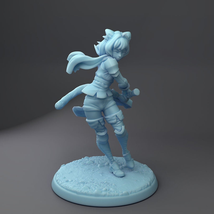 Shib, the Cat Girl Bonker | 32mm or 75mm Fantasy Miniature | Dungeons and Dragons | D&D | Twin Goddess