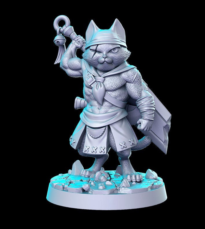 Morley Wandering Cat Warrior | Fantasy Miniature | D&D | Tabletop Games | RN Estudio