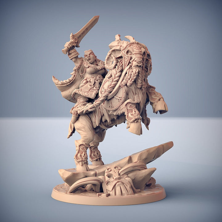 Gerta on Lok Ghobar the Great Ram | Fantasy Resin Miniature | DnD Miniatures | RPG | Tabletop Game | Artisan Guild