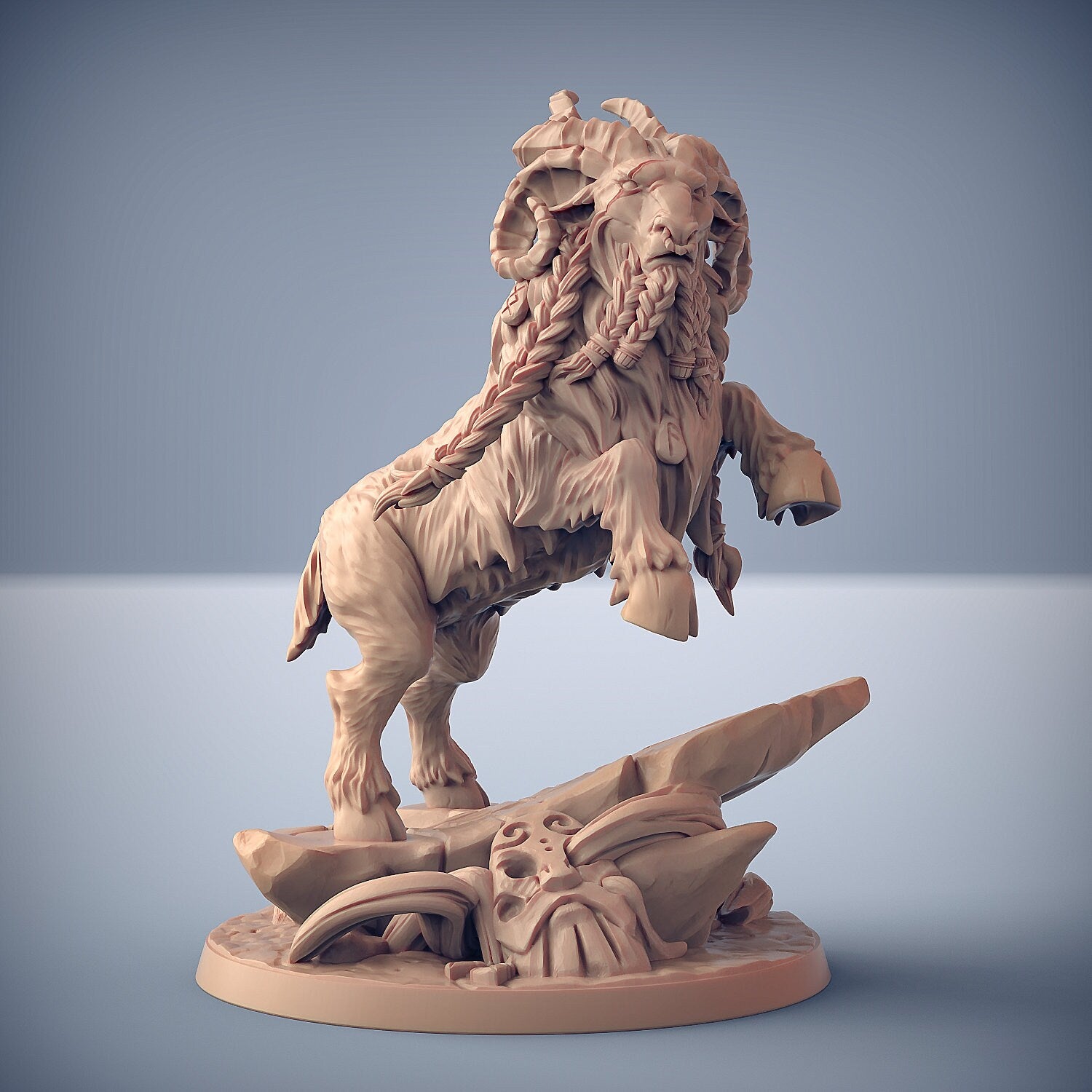 Gerta on Lok Ghobar the Great Ram | Fantasy Resin Miniature | DnD Miniatures | RPG | Tabletop Game | Artisan Guild