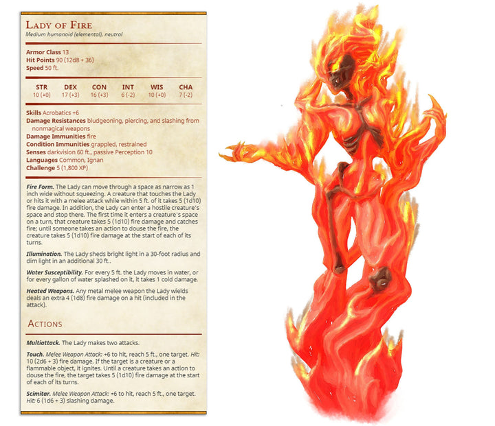 Lady of Fire | Fantasy Resin Miniature | D&D | RPG | Tabletop Game | Printed Obsession