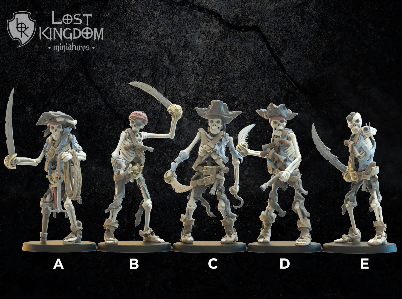 Skeleton Buccaneers A-E | Fantasy Miniature | Dungeons and Dragons | DND | Tabletop Game | RPG | Lost Kingdom Miniature