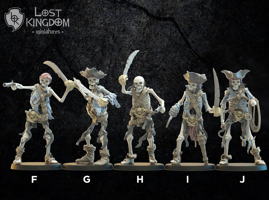 Skeleton Buccaneers F-J | Fantasy Miniature | Dungeons and Dragons | DND | Tabletop Game | RPG | Lost Kingdom Miniature