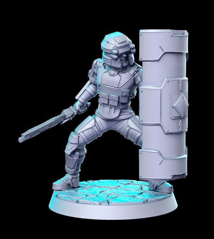 Soldier Shield | Sci-Fi Miniature | Fantasy Miniature | DnD Miniature | RPG | Tabletop Game | Pathfinder | RN Estudio