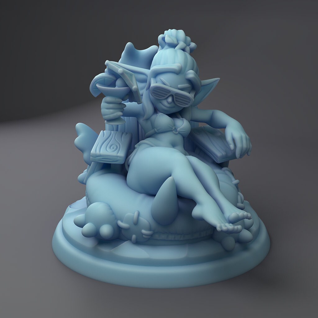 Hila - Goblin Lounger  | 32mm or 75mm Fantasy Miniature | DnD Miniature | Tabletop | Twin Goddess