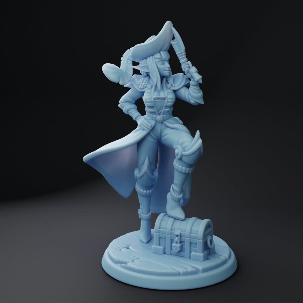Space Pirate Starlina - Space-elf | 32mm or 28mm Fantasy Miniature | DnD Miniature | Twin Goddess