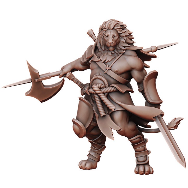Lionfolk Barbarian | Fantasy Miniature | Dungeons and Dragons | DnD Miniature | Tabletop Game | RPG | Pathfinder |  Manuel Boria