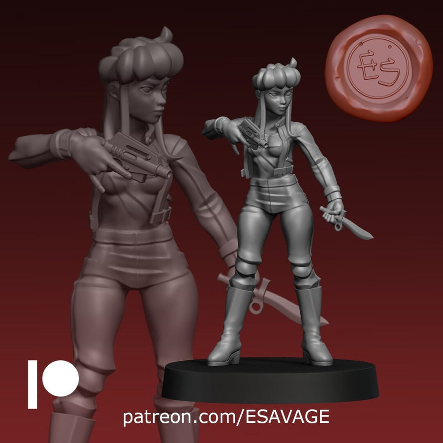 Priss | Sci-Fi Miniature | Dungeons and Dragons | DnD Miniature | Tabletop Game | RPG | Pathfinder |  Ethan Savage Studios