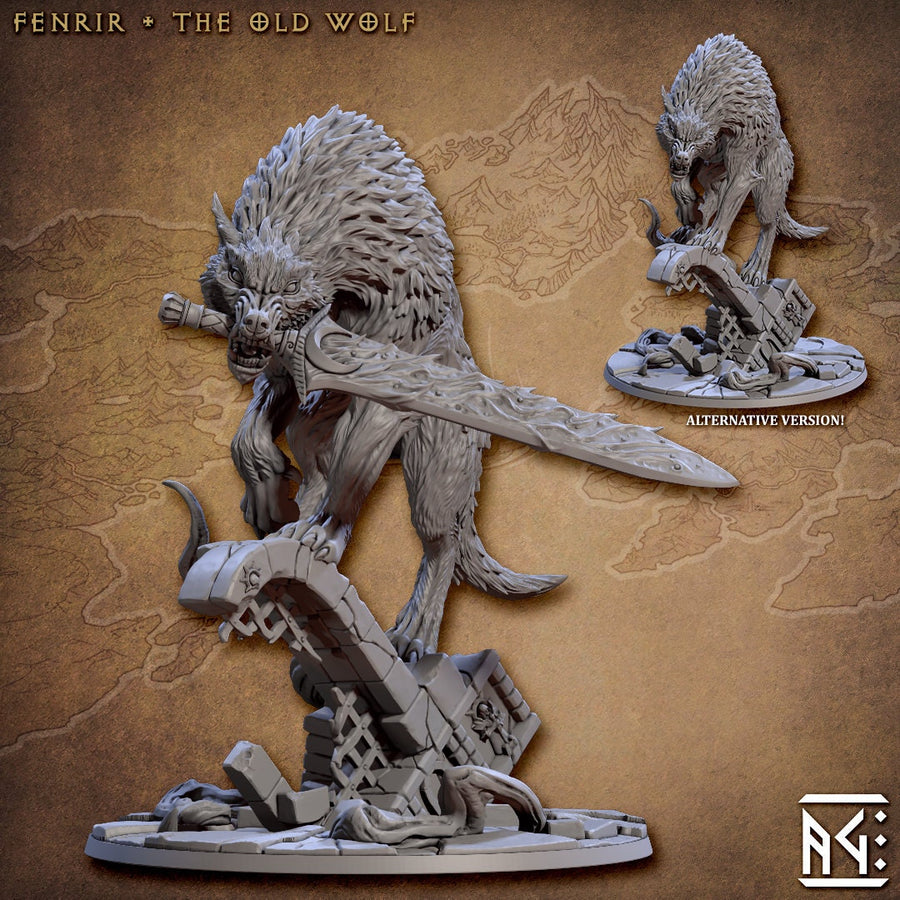 The Old Wolf - Fenrir | 32mm or 75mm Fantasy Miniature | DnD Miniature | RPG | Tabletop Game | Artisan Guild