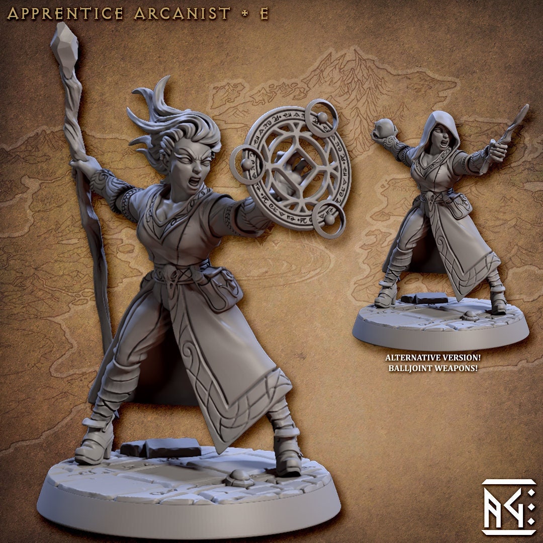 Apprentice Arcanist E | Fantasy Miniature | DnD Miniature | RPG | Tabletop Game | Artisan Guild