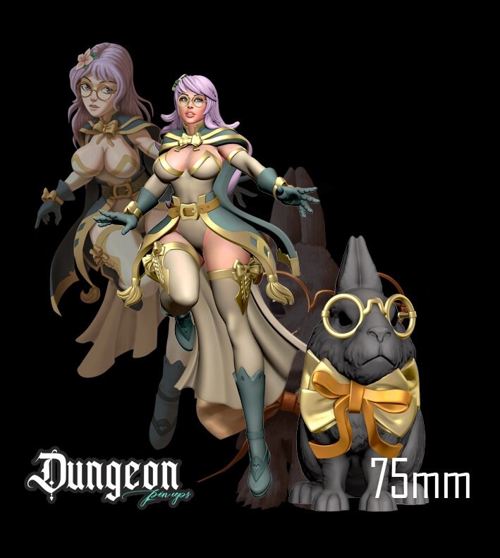 Diana and Bluety Summoner Pinup | 32mm, 54mm, 75mm Fantasy Miniature | DnD Miniature | Tabletop Games | RN Estudio