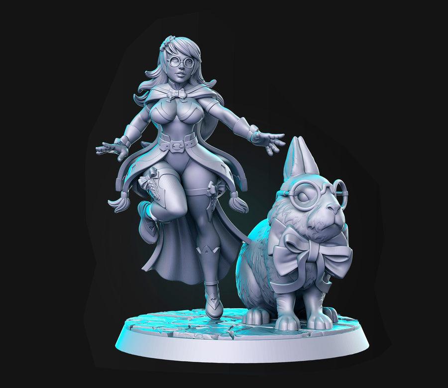 Diana and Bluety Summoner Pinup | 32mm, 54mm, 75mm Fantasy Miniature | DnD Miniature | Tabletop Games | RN Estudio
