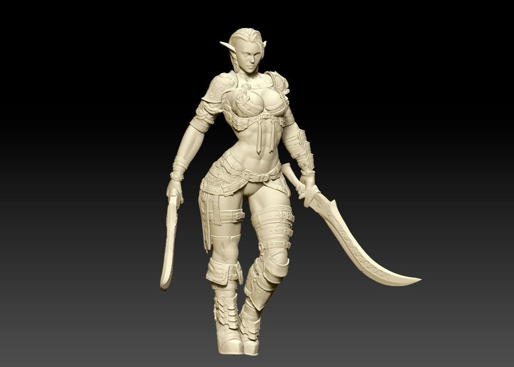 Elven Warrior Pinup | 32mm, 54mm, 75mm Pinup | Fantasy Miniature | DnD Miniature | Dungeons and Dragons | Tabletop | Pathfinder