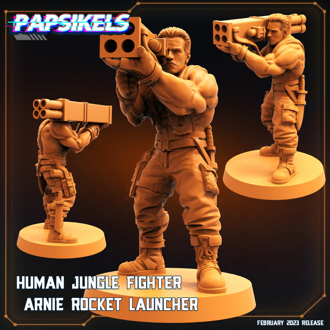 Menschlicher Dschungelkämpfer Arnie Raketenwerfer